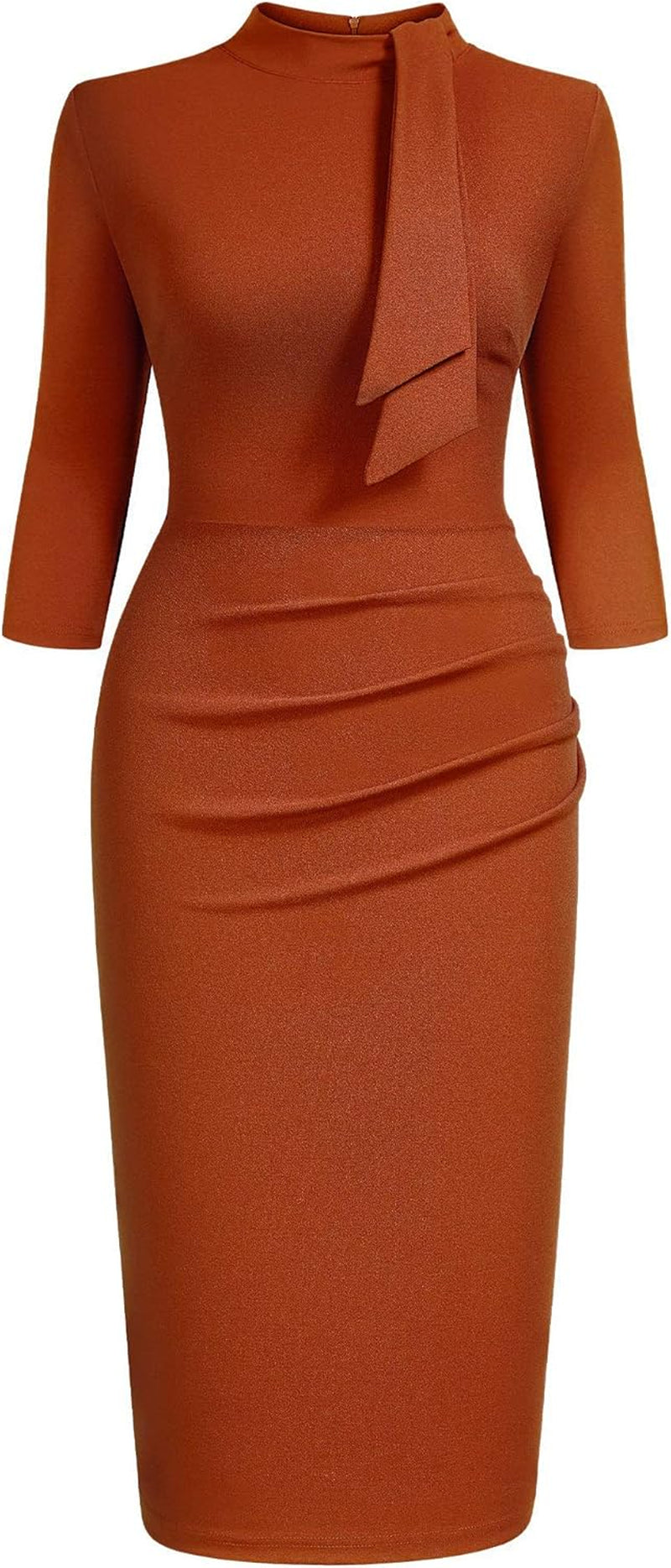 Women'S Retro Half Collar Ruffle 2/3 Sleeve Cocktail Pencil Dress
