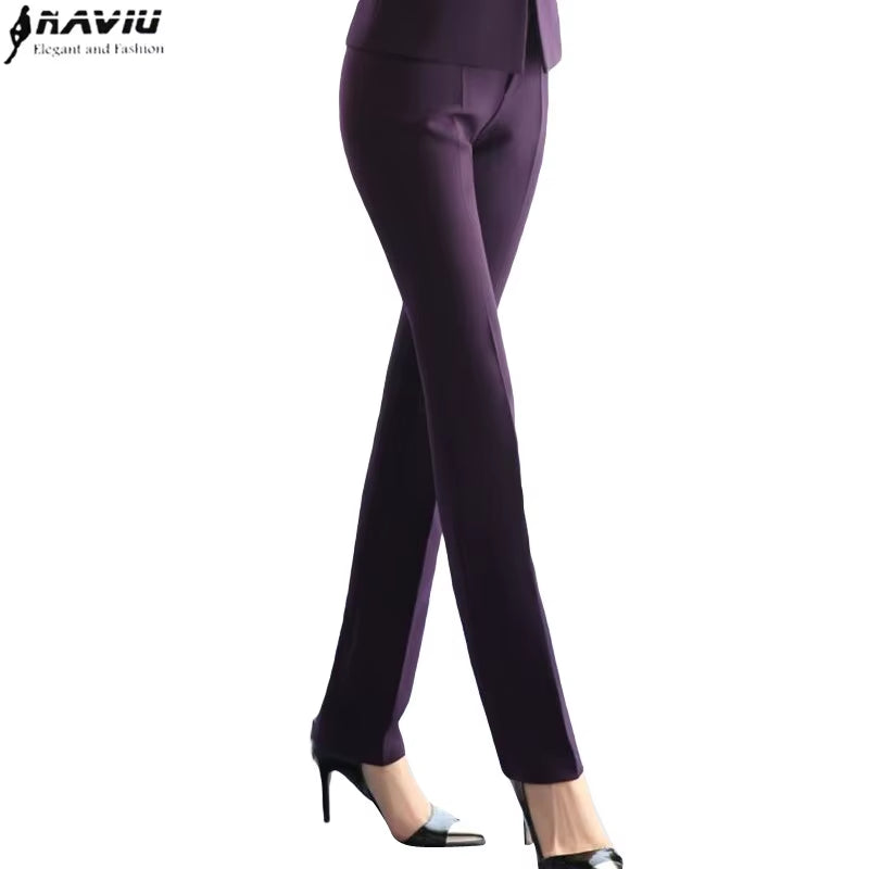 Fashion Slim Mid Waist Pants Formal Pantalones Women Trousers for Autumn Winter Office Ladies Calças Ropa De Mujer