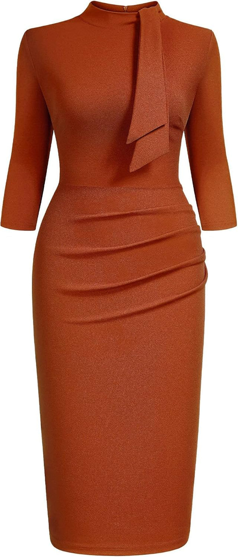 Women'S Retro Half Collar Ruffle 2/3 Sleeve Cocktail Pencil Dress