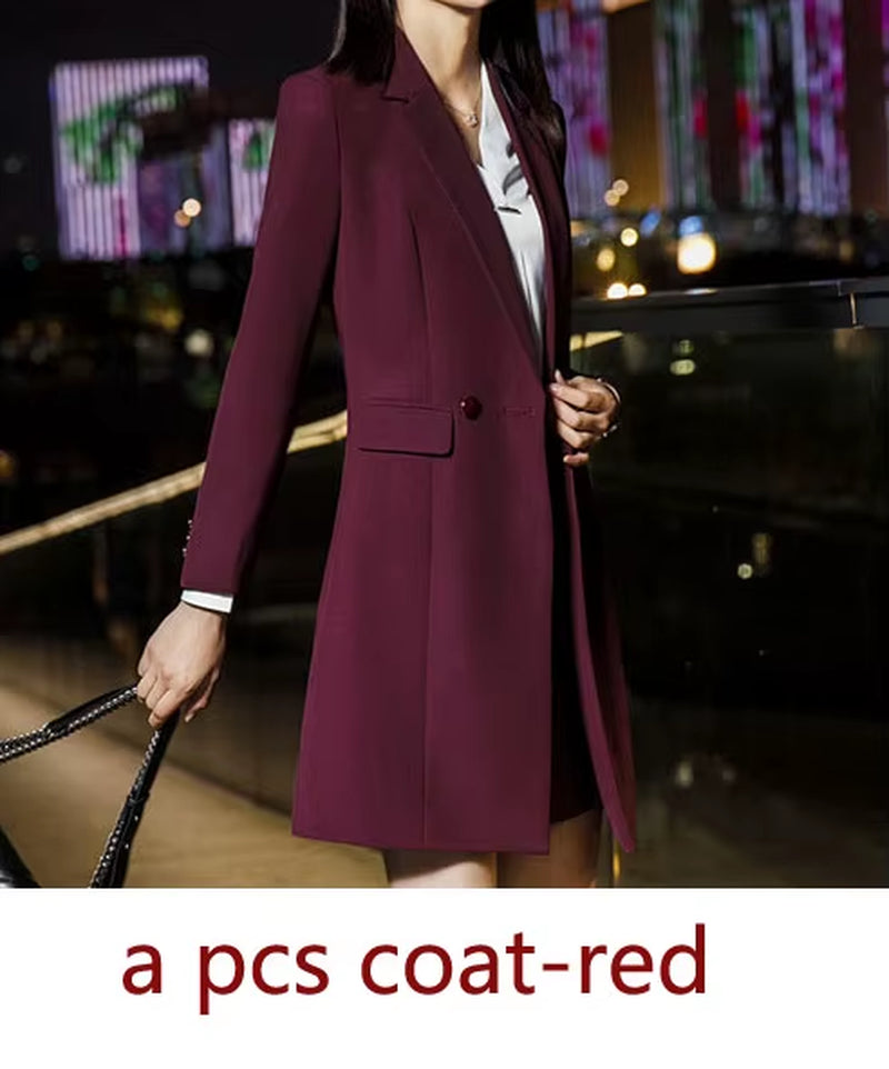 New Fall Winter Women Coat Set Elegant Slim Business Office Long Blazers Vest Pants Suit Work Wear Windbreaker