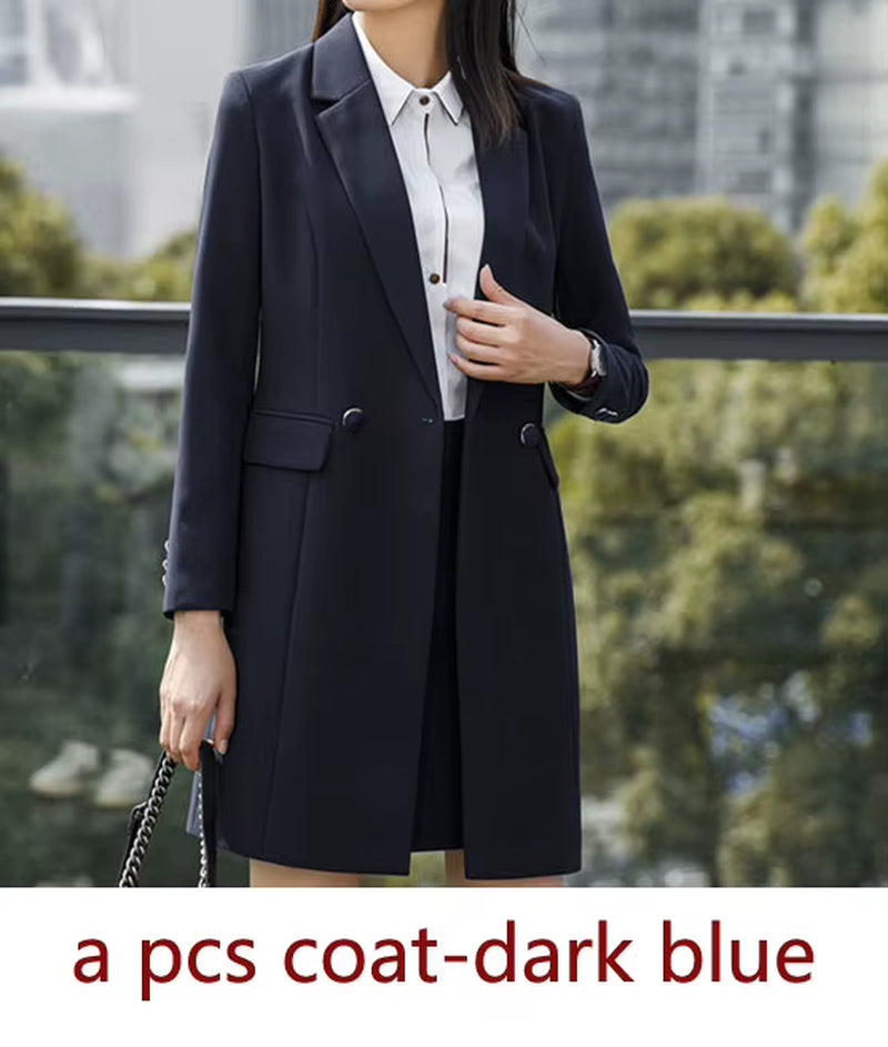 New Fall Winter Women Coat Set Elegant Slim Business Office Long Blazers Vest Pants Suit Work Wear Windbreaker