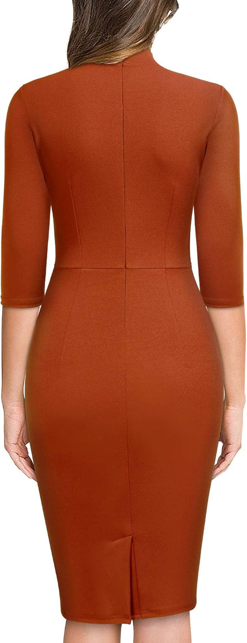 Women'S Retro Half Collar Ruffle 2/3 Sleeve Cocktail Pencil Dress