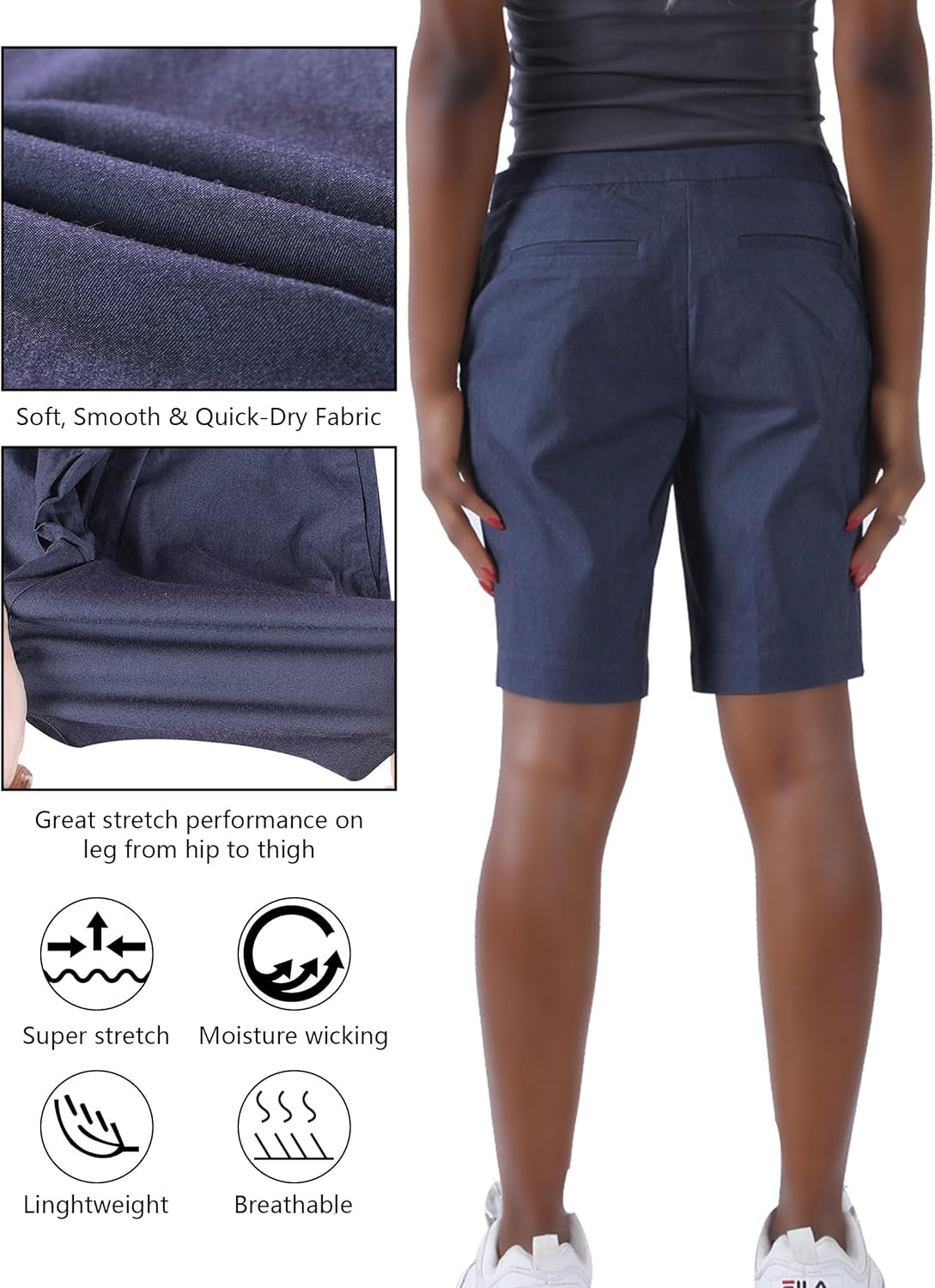 Women'S Golf Shorts, 9" Chino Shorts Stretch Casual Bermuda Shorts