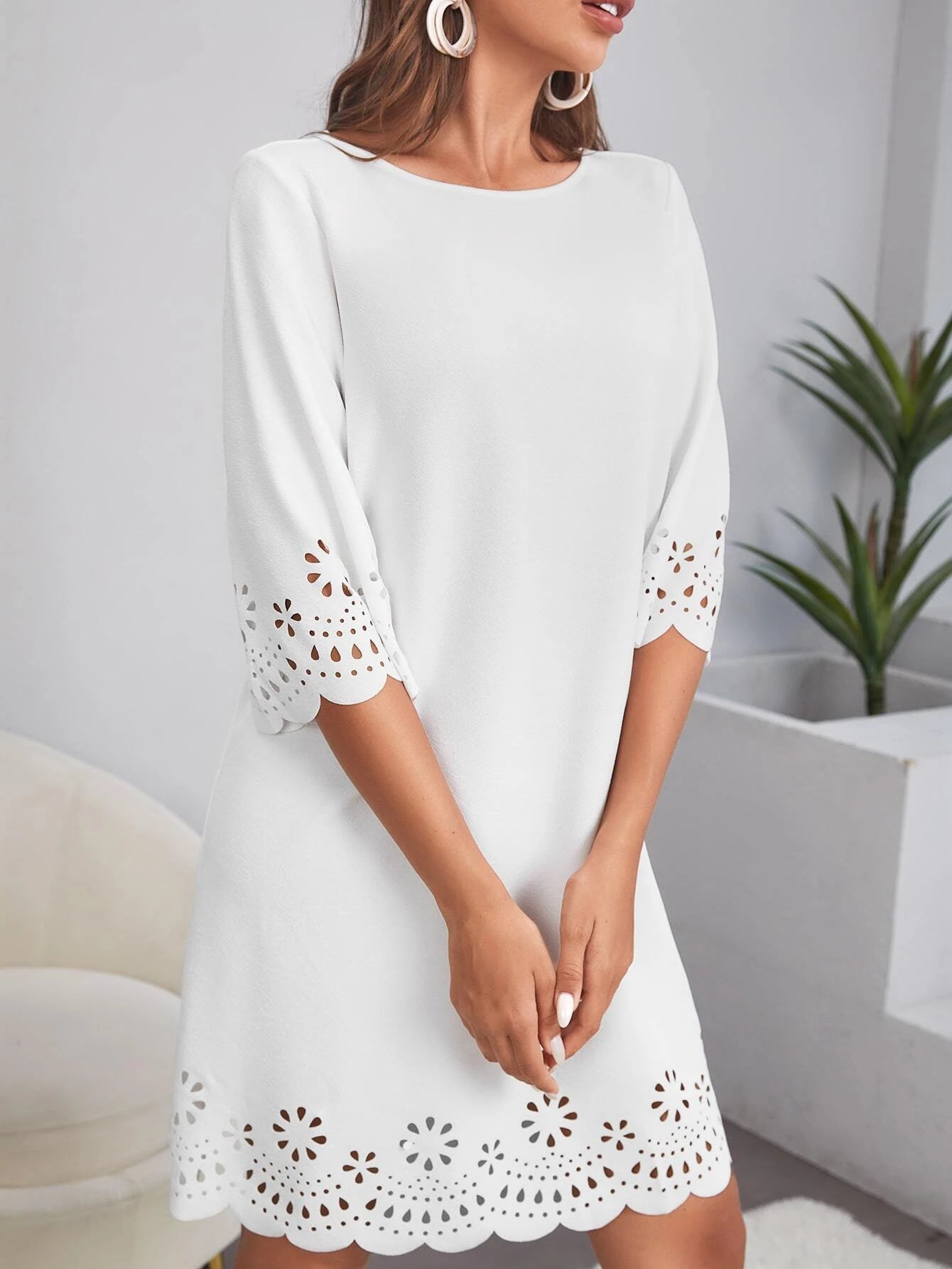 Laser Cut Scalloped Dress