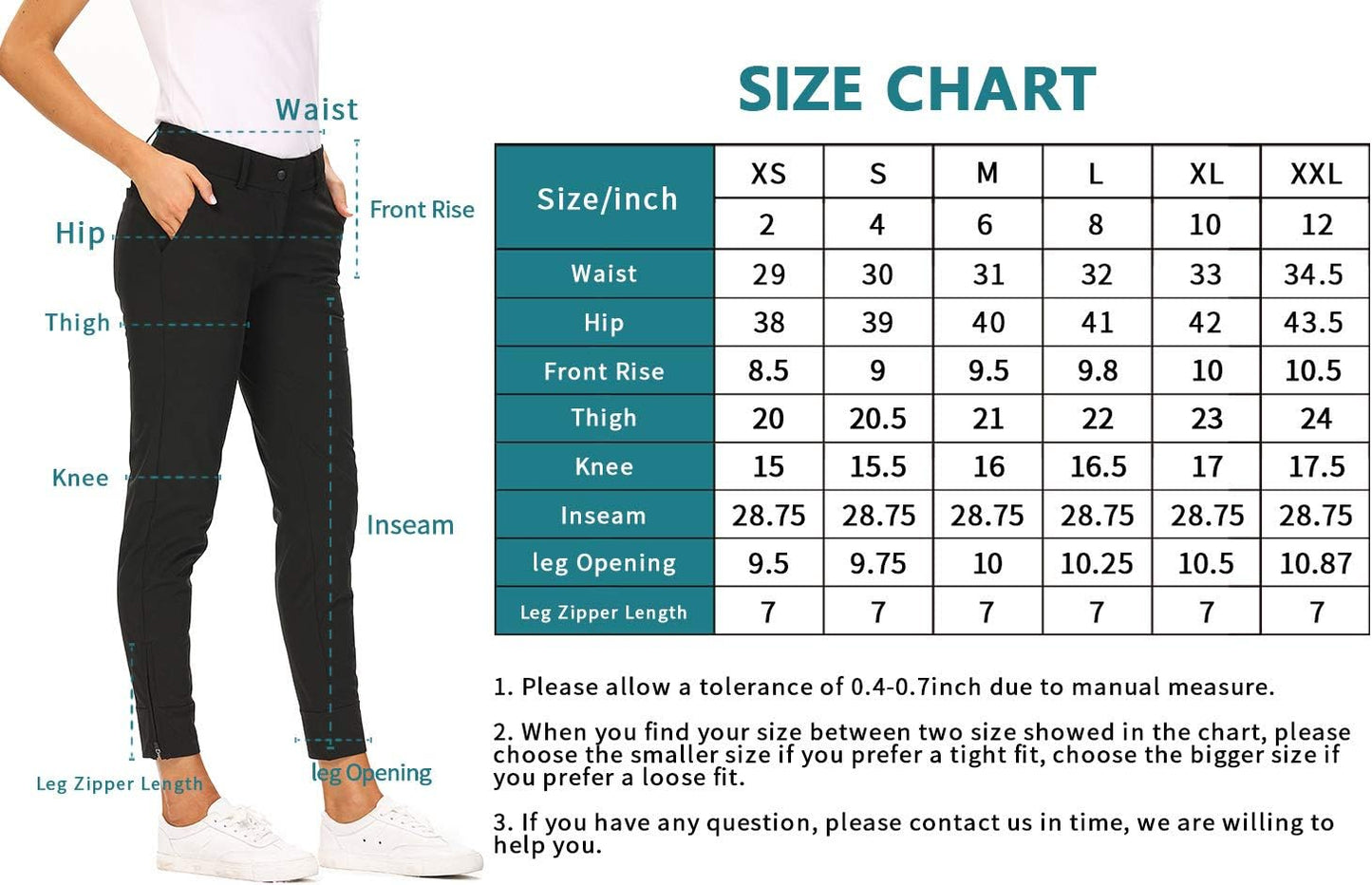 Women Pro Golf Pants Flat Front Lightweight Breathable Straight Ankle Pants with Zipper Pockets (Black-M