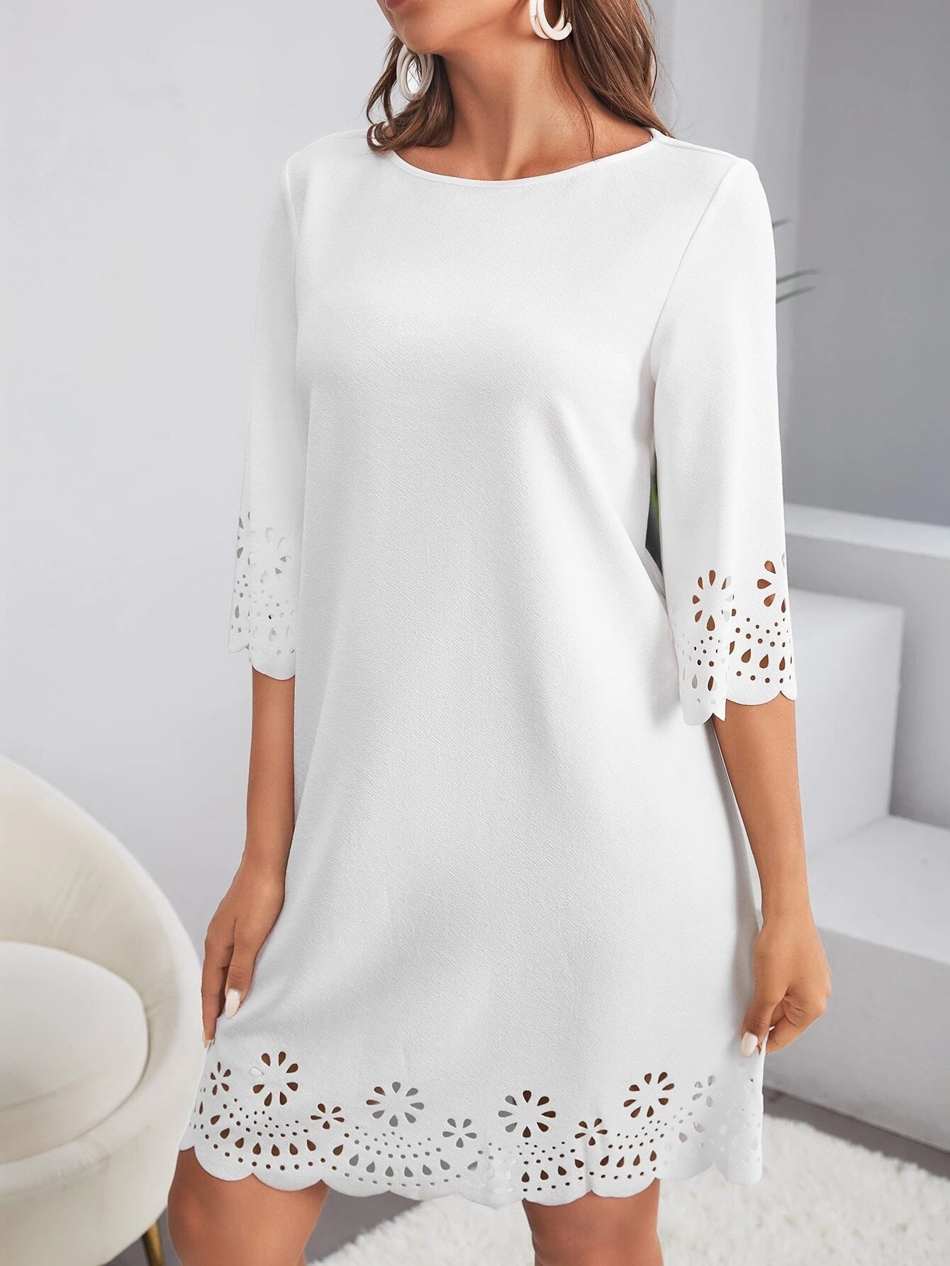 Laser Cut Scalloped Dress