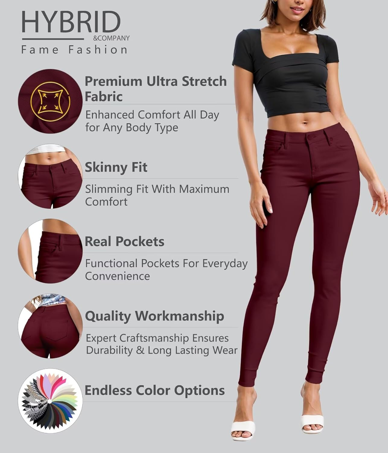 Womens Hyper Ultra Stretch Comfy Skinny Leg Work Casual Pants