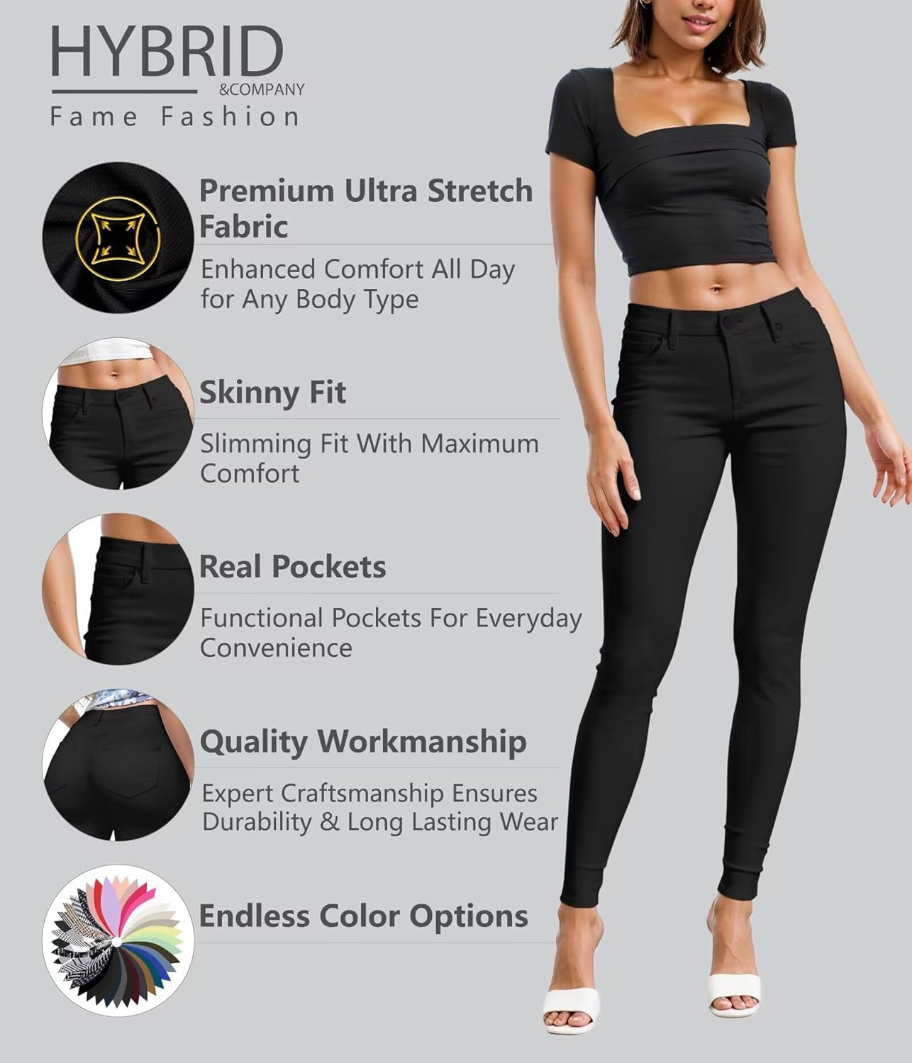 Womens Hyper Ultra Stretch Comfy Skinny Leg Work Casual Pants