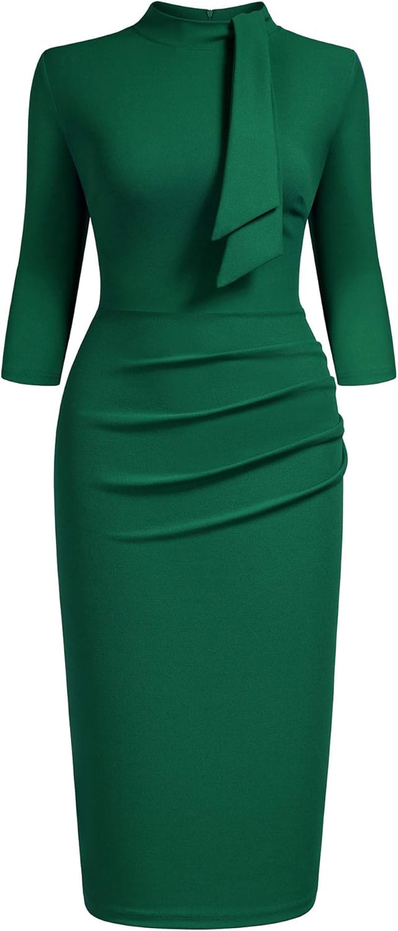 Women'S Retro Half Collar Ruffle 2/3 Sleeve Cocktail Pencil Dress