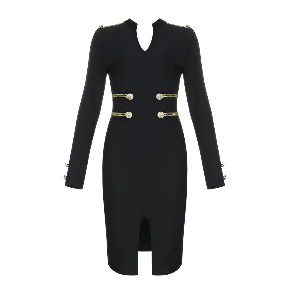 Winter Women'S Bandage Dress Long Sleeve Elegant Button Sexy Black Solid Casual Sexy Mini Evening Party Bodycon Dresses Outfits