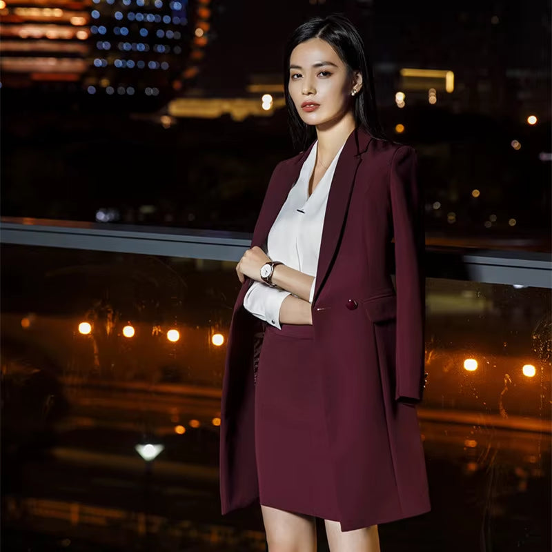 New Fall Winter Women Coat Set Elegant Slim Business Office Long Blazers Vest Pants Suit Work Wear Windbreaker