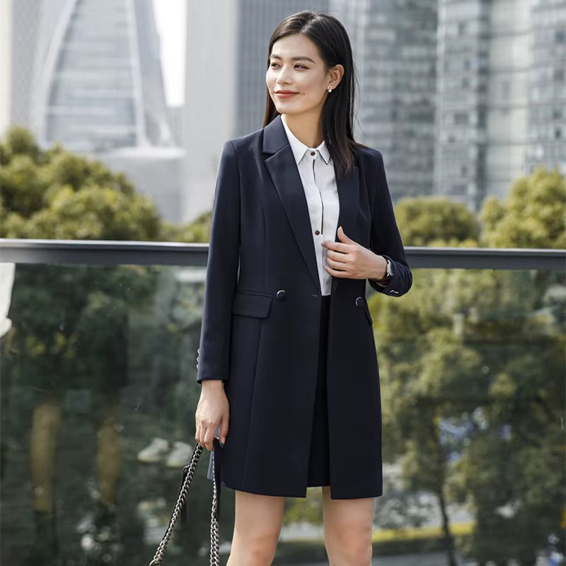 New Fall Winter Women Coat Set Elegant Slim Business Office Long Blazers Vest Pants Suit Work Wear Windbreaker