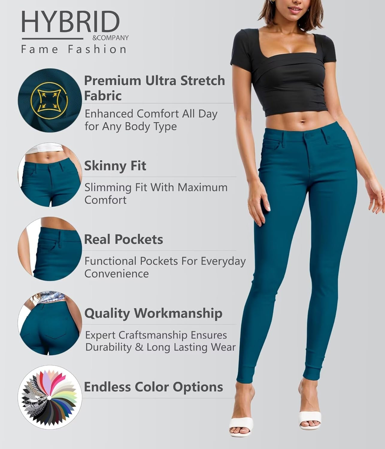 Womens Hyper Ultra Stretch Comfy Skinny Leg Work Casual Pants