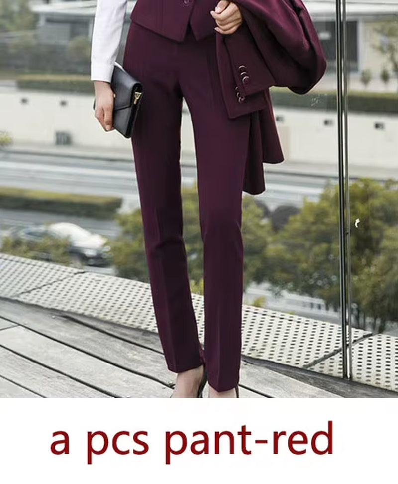 New Fall Winter Women Coat Set Elegant Slim Business Office Long Blazers Vest Pants Suit Work Wear Windbreaker