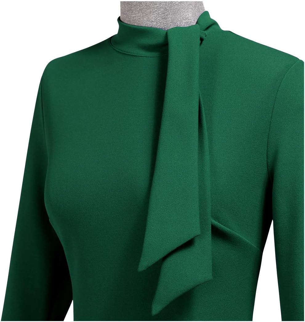 Women'S Retro Half Collar Ruffle 2/3 Sleeve Cocktail Pencil Dress