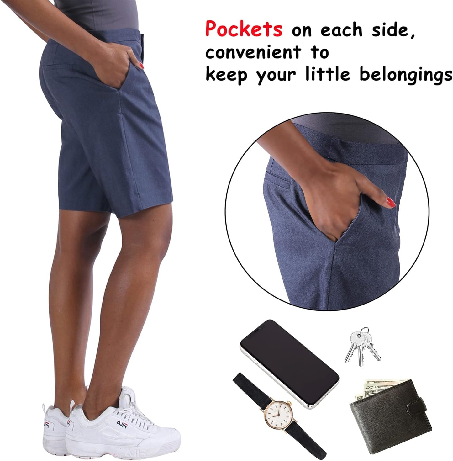 Women'S Golf Shorts, 9" Chino Shorts Stretch Casual Bermuda Shorts