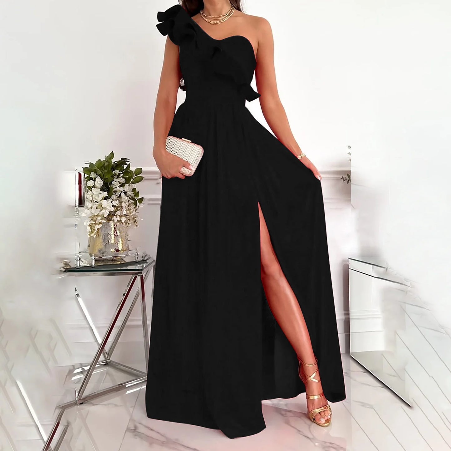 plus Size Women'S Summer Dresses Clearance, Sleeveless Sloping Shoulder Sexy Long Party Club Dresses, Sizes S-2XL