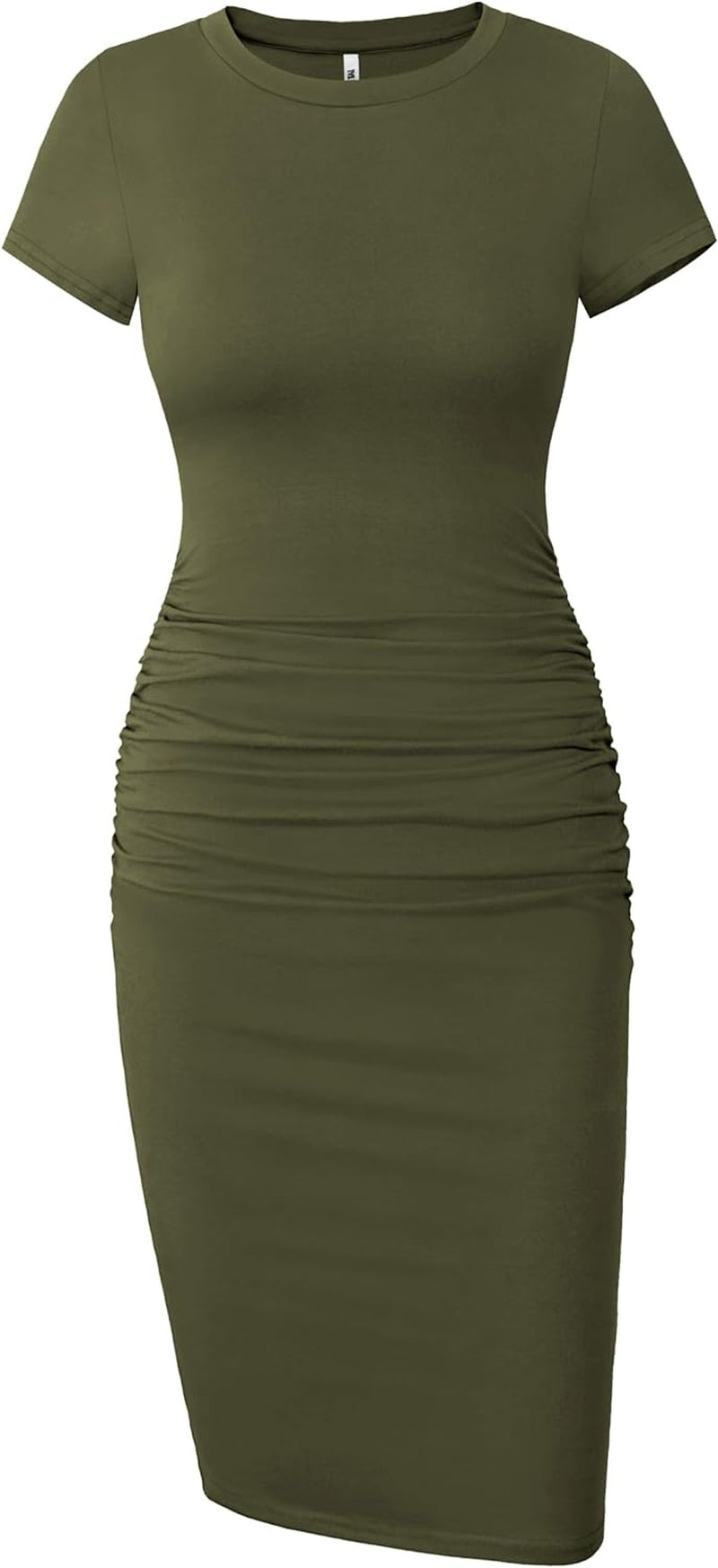 Women'S Short Sleeve Ruched Casual Sundress Midi Bodycon T Shirt Dress
