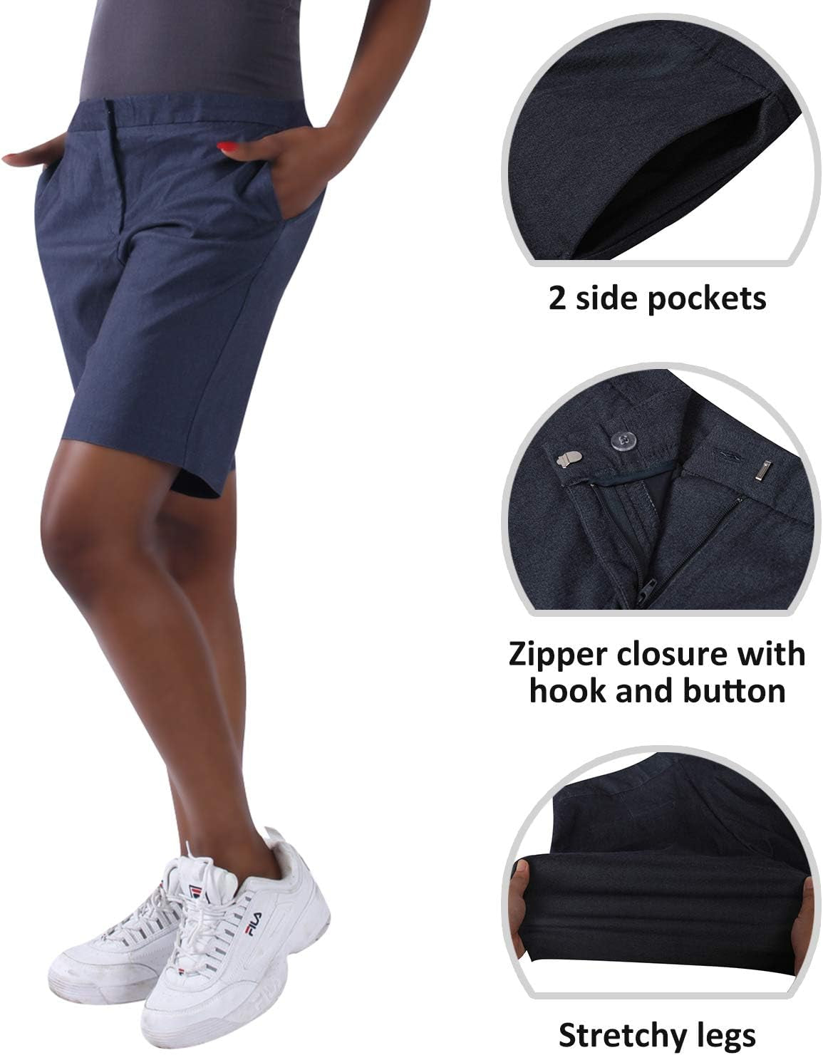 Women'S Golf Shorts, 9" Chino Shorts Stretch Casual Bermuda Shorts