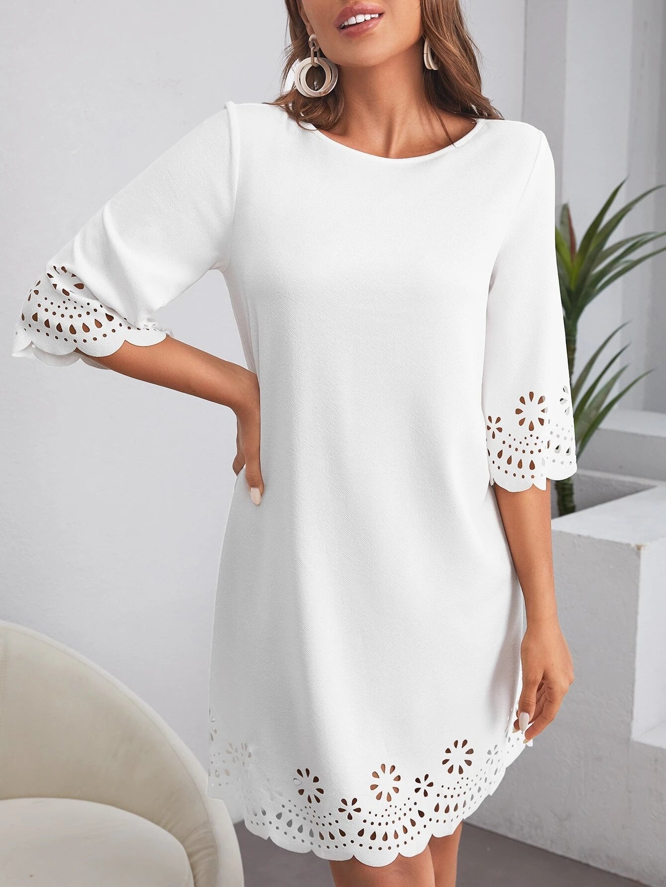 Laser Cut Scalloped Dress