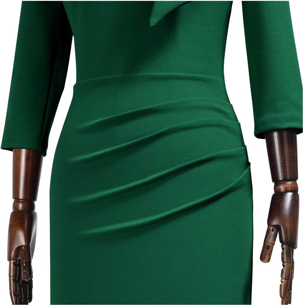 Women'S Retro Half Collar Ruffle 2/3 Sleeve Cocktail Pencil Dress