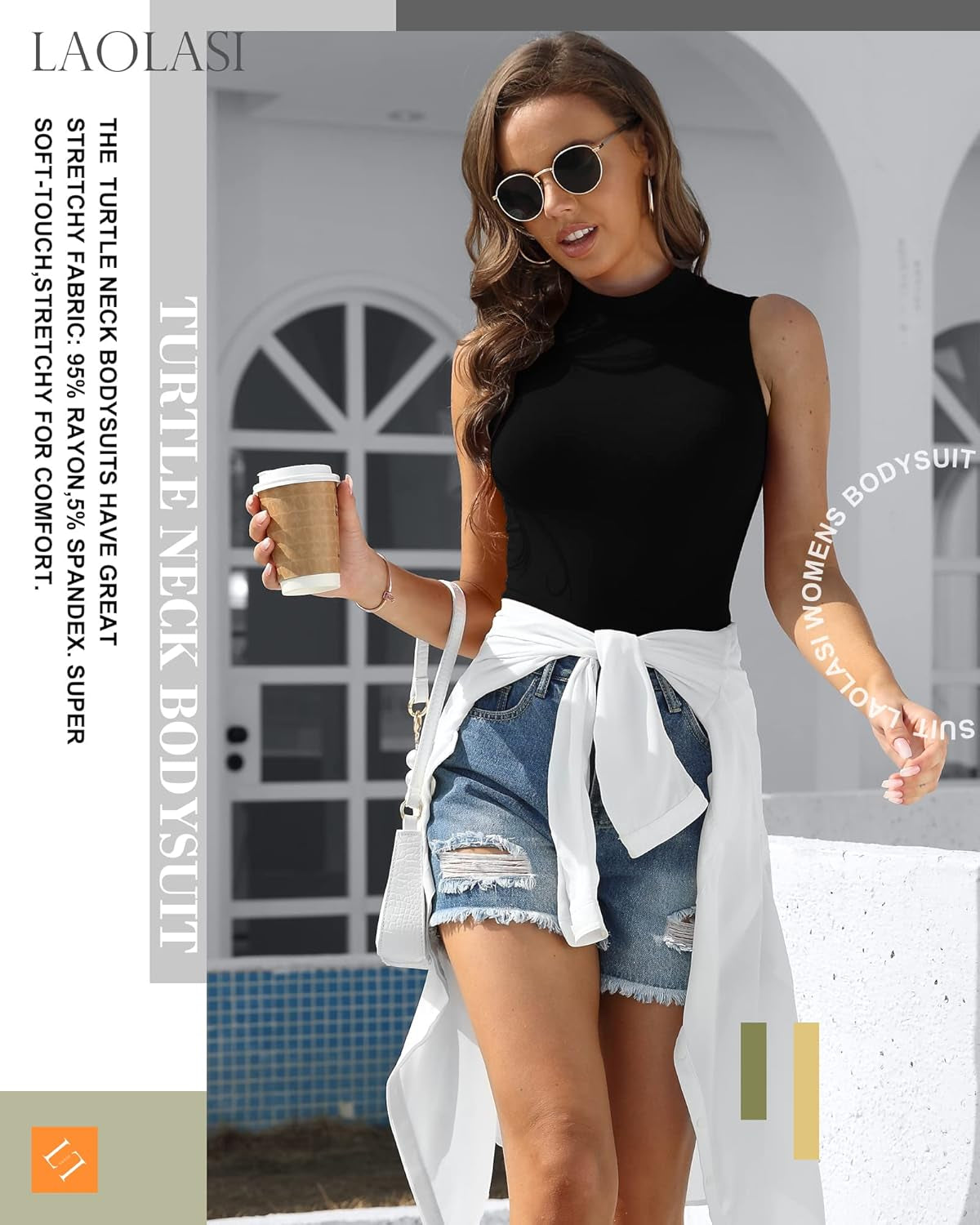 Women'S Turtle Neck Mock Neck Sleeveless Slim Fit Bodysuit Tops Jumpsuit