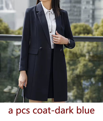 New Fall Winter Women Coat Set Elegant Slim Business Office Long Blazers Vest Pants Suit Work Wear Windbreaker