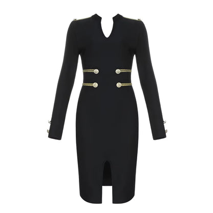 Winter Women'S Bandage Dress Long Sleeve Elegant Button Sexy Black Solid Casual Sexy Mini Evening Party Bodycon Dresses Outfits
