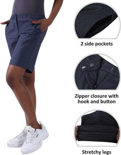 Women'S Golf Shorts, 9" Chino Shorts Stretch Casual Bermuda Shorts