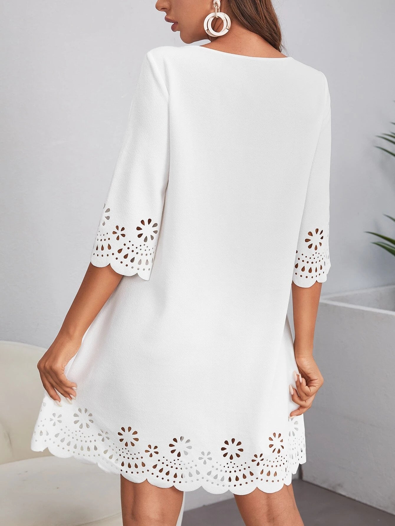 Laser Cut Scalloped Dress