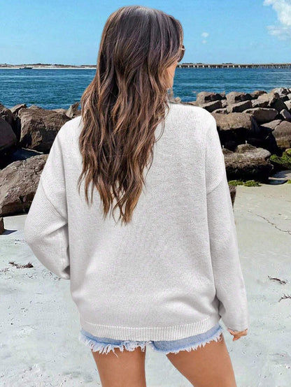 Chiquease Usa Flag Design Drop Shoulder Sweater,Long Sleeve Tops