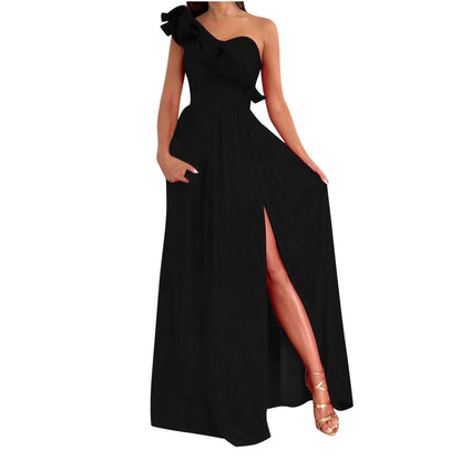 plus Size Women'S Summer Dresses Clearance, Sleeveless Sloping Shoulder Sexy Long Party Club Dresses, Sizes S-2XL